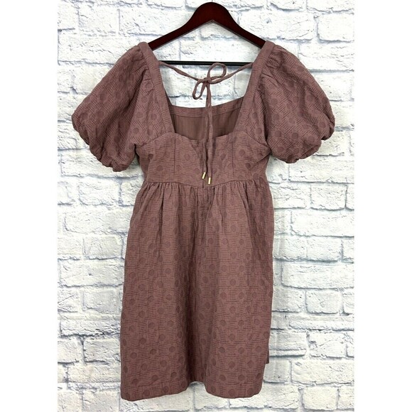 Madewell Floral Quilted Puff Sleeve Mini Dress Sz M Purple Flirty Hidden Zipper - Picture 5 of 12